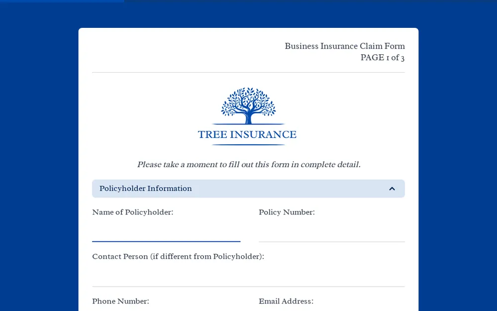Business Insurance Claim Form Template template image