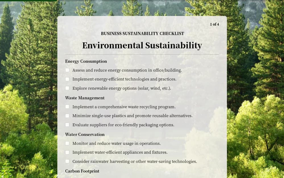 Business Sustainability Checklist Template template image