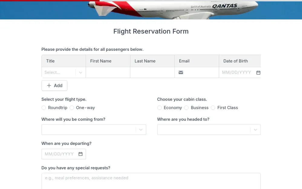 Flight Reservation Form Template template image