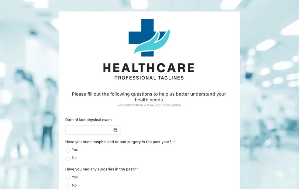 Health History Form Template template image