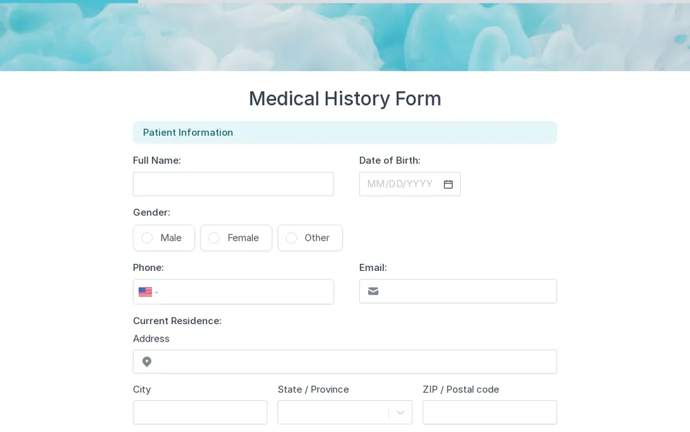 Modèle de formulaire d'antécédents médicaux template image