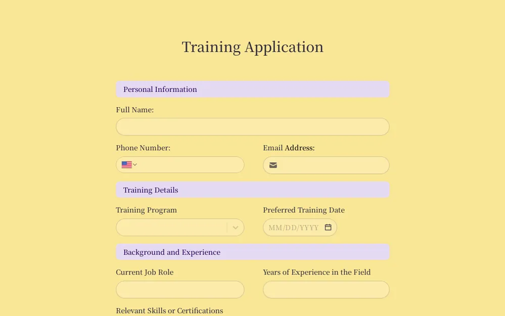 Training Application Form Template template image