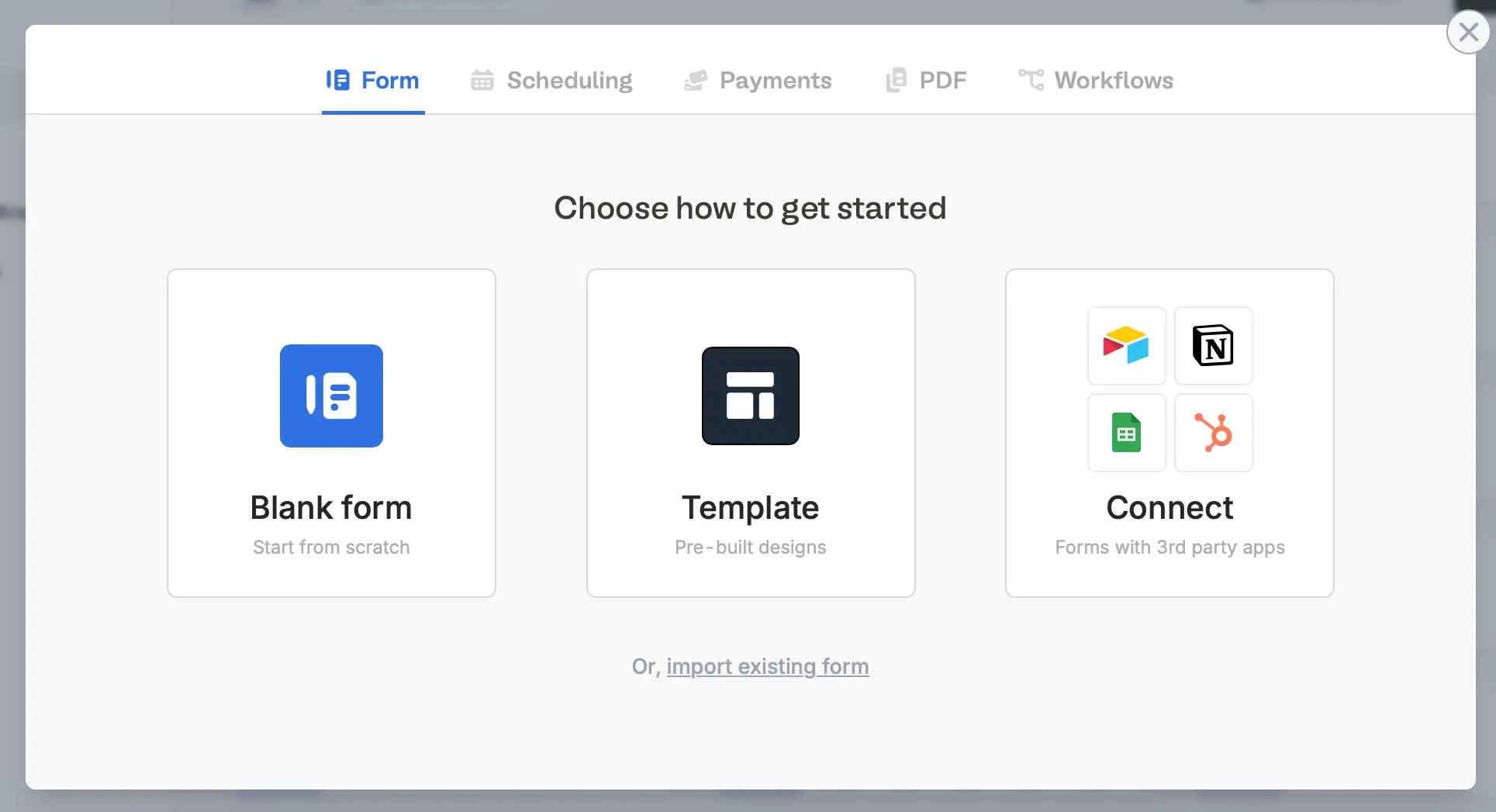 Screenshot of the Fillavo form creation page