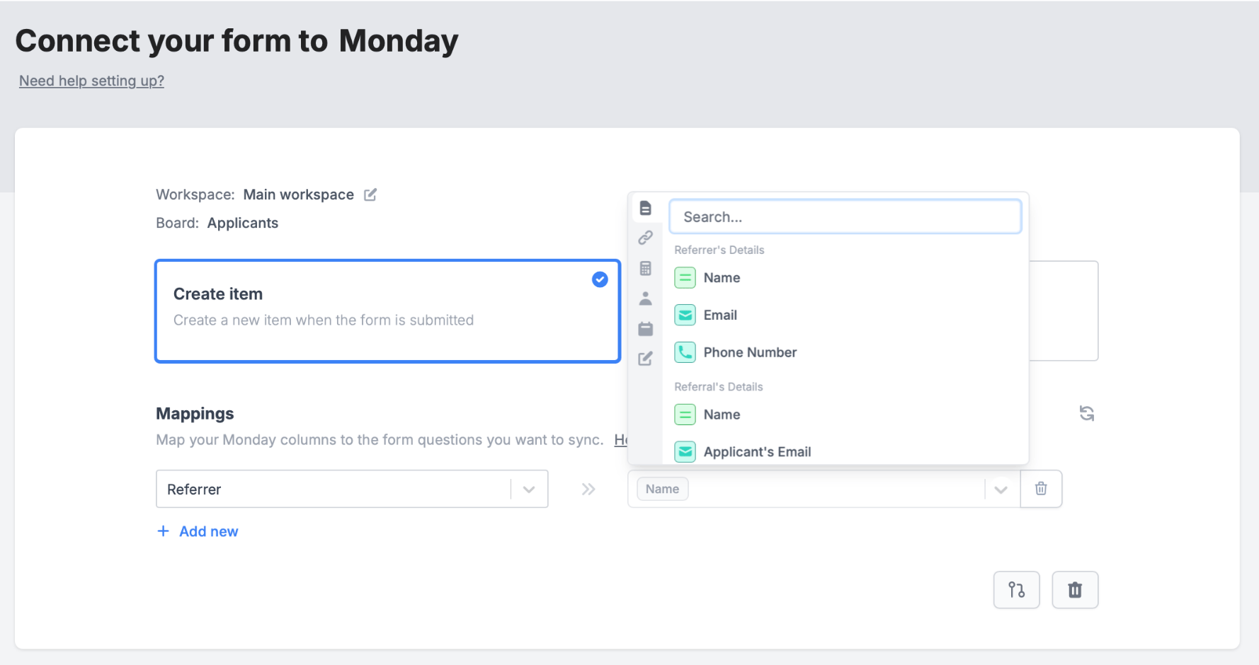 Screenshot of the Monday form creation page
