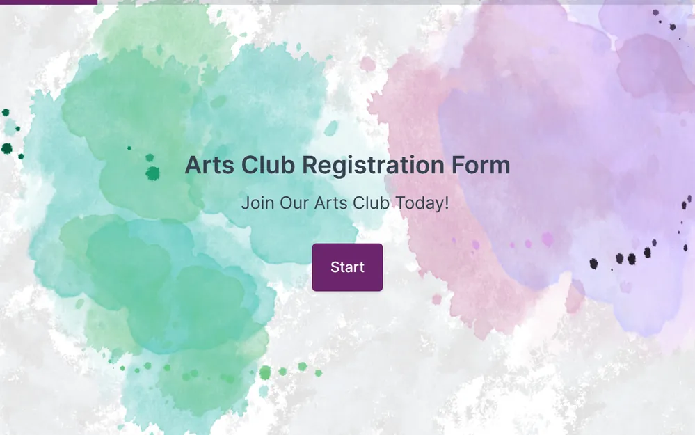 Modèle de formulaire d'inscription au club artistique template preview