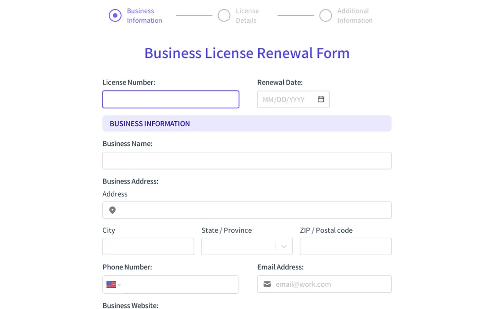 Business License Renewal Form template preview