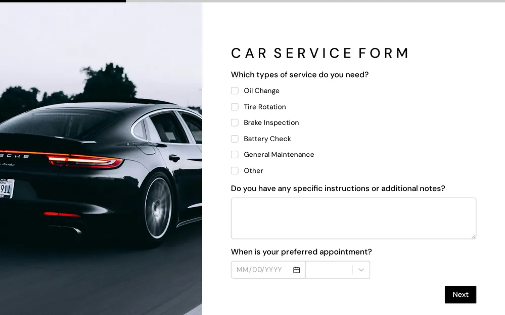 Plantilla de formulario de servicio de automóvil template preview