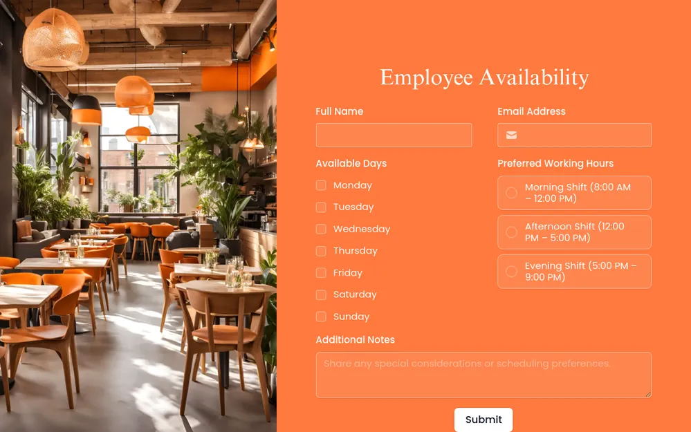 Employee Availability Form Template template preview