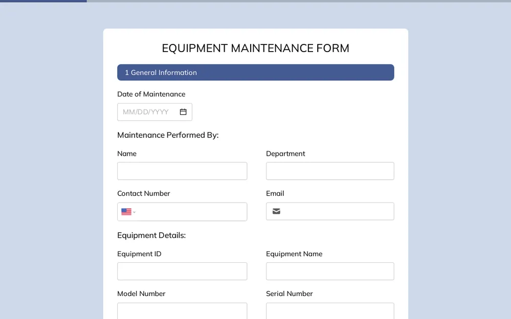 Modèle de formulaire de maintenance de l'équipement template preview