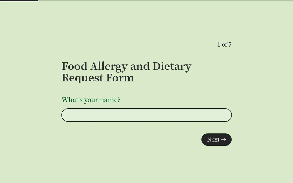 Food Allergy and Dietary Request Form Template template preview
