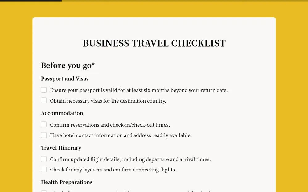 International Business Travel Checklist Template template preview