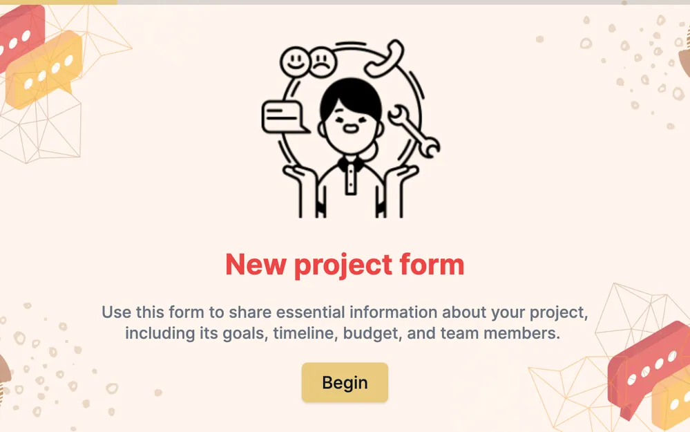 Modèle de formulaire de nouveau projet template preview