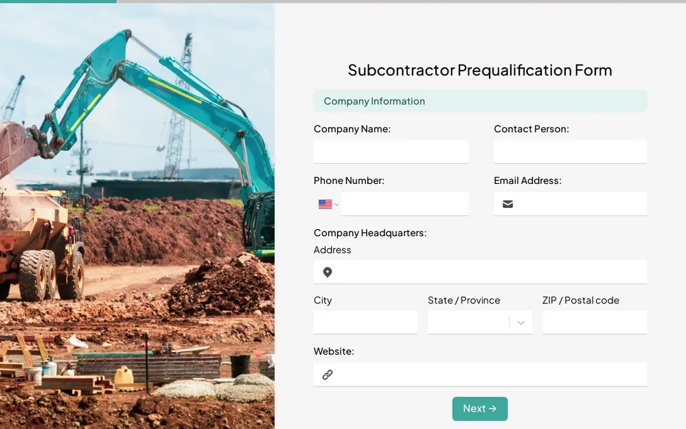 Subcontractor Prequalification Form Template template preview