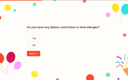 Dietary restrictions form page preview