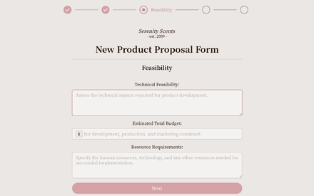 Feasibility form page preview