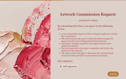 Agreement form page preview
