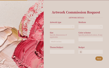 Artwork form page preview