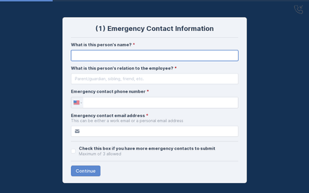 Emergency contact 1 form page preview