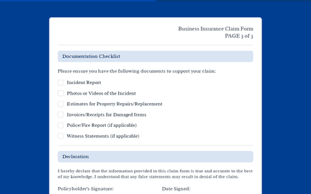 Declaration form page preview
