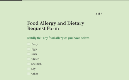 Allergies form page preview