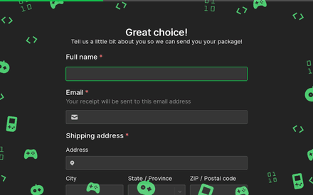 Customer information form page preview