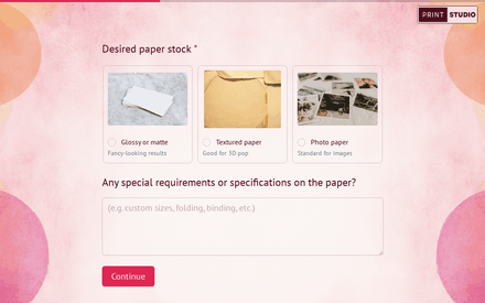 Paper stock form page preview